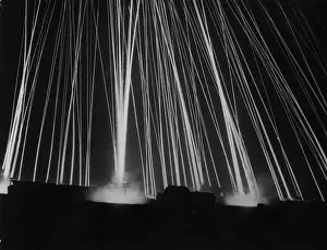 Prints of Search lights scanning the air for enemy aircraft The Keystone Press Agency Collection Prints: Light Beams