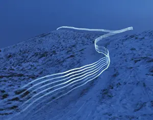Prints of Abstract light trails up the hill - the way forward Stone Prints: Light Trail