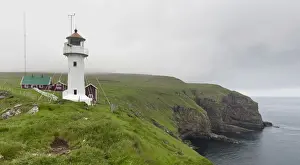Sea Shipping Prints: Lighthouse and cliffs, Akraberg, the southernmost point of Suouroy, Faroe Islands, Denmark