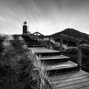 Ronny Behnert Collection: Lighthouse cross light in black and white near Kampen on Sylt, Germany