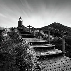 Landscapes Prints: Lighthouse cross light in black and white near Kampen on Sylt, Germany