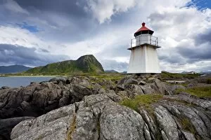 Images Dated 23rd July 2010: Lighthouse in Hov with cloudy sky, Lofoten Islands, Norway, Scandinavia, Europe, PublicGround