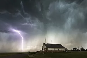 Images Dated 3rd July 2018: Lightning and Chapel of the Plains, Colorado. USA