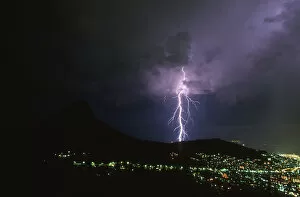 Lightning Over Signal Hill with City Lights at Night
