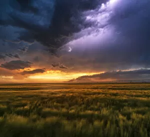 John Finney Photography Gallery: Lightning and storm cloud at sunset, Nebraska. USA