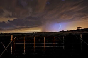 Lightning Strikes at night over a remote farm landscape near Magaliesburg, Gauteng Province, South Africa