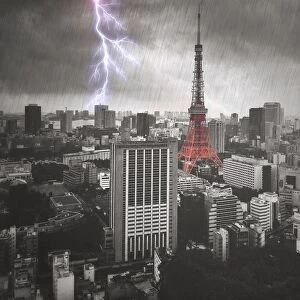 Images Dated 12th July 2015: Lightning Above Tokyo City