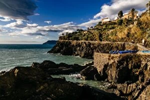 Images Dated 11th November 2013: Ligurian sea coastline as seen from Manarola village in Cinque Terre National Park, Liguria, Italy