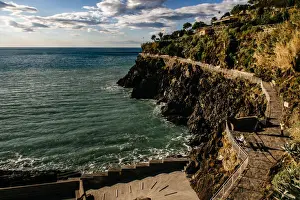 Ligurian sea coastline as seen from Manarola village in Cinque Terre National Park, Liguria, Italy