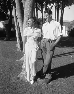 Santa Barbara Prints: Lili Damita and Errol Flynn Leaning on Tree