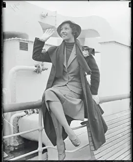 Lily Pons Waving Aboard Ship