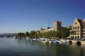 Riverside Prints: Limmatquai, Zurich, Switzerland, Europe