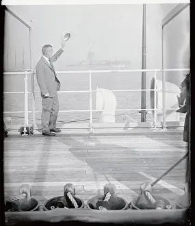Lincoln Ellsworth Waving Aboard Ship
