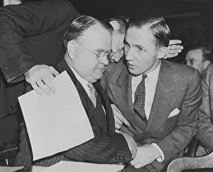 Defendant Prints: Lindbergh Kidnapping Suspect Conferring with Attorneys During Trial