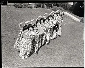 Kimono Prints: Line of Children Rehearse Traditional Dance