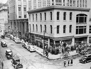 Optimism Prints: Line of Enthusiastic Theater Goers Awaiting Tickets