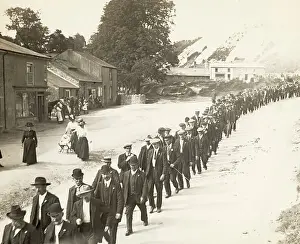 Police Prints: Line Of Marching Policemen In Village