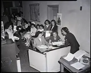 Recruit Prints: Line Of Women Seated To Sign Up For Wac