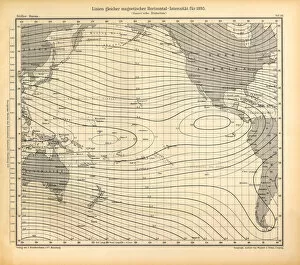 Images Dated 19th January 2018: Lines of Equal Magnetic Horizontal Intensity in 1895 Chart, Pacific Ocean