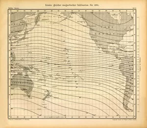 Images Dated 19th January 2018: Lines of Equal Magnetic Inclination in 1895 Chart, Pacific Ocean