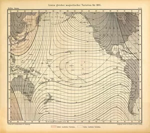 Images Dated 19th January 2018: Lines of Equal Magnetic Variation in 1895 Chart, Pacific Ocean