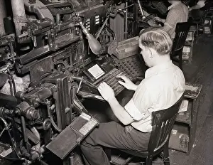 Typing Prints: Linotype Operator Seated Working