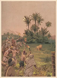 Images Dated 3rd September 2018: A lion hunt in antiquity, chromolithograph, published in 1888