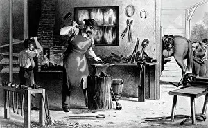 Lithograph Of A Blacksmith, 1874