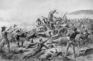 Lithograph after a Painting of the Battle of Wounded Knee by W.M. Cary