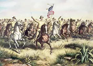 Lithograph of Theodore Roosevelt and the Rough Riders Charging San Juan Hill
