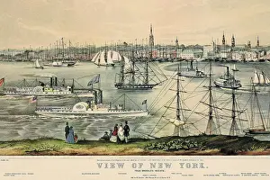 Brooklyn Prints: Lithograph of a View of New York from Brooklyn Heights