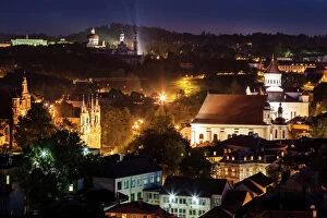 Catholicism Collection: Lithuania, Vilnius, Illuminated cityscape