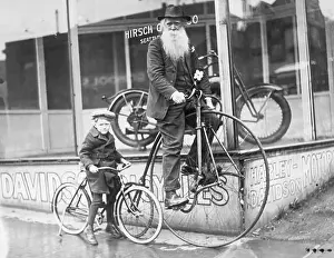 Seattle Prints: Little Boy and Grandfather on Bicycles