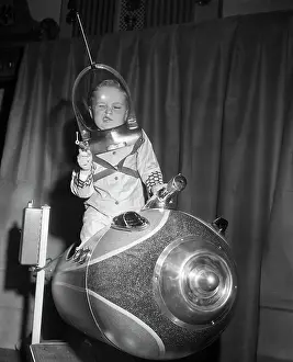 Retrofuturism Prints: Little Boy on Spaceship Ride