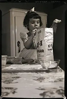 Refrigerator Prints: Little Girl Scooping Sugar for Baking