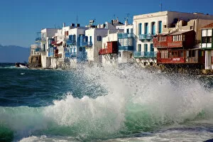 Wave Collection: Little Venice in Mykonos on a stormy day
