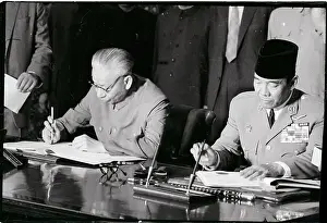 Liu Shao-Chi and Sukarno Sign Communique