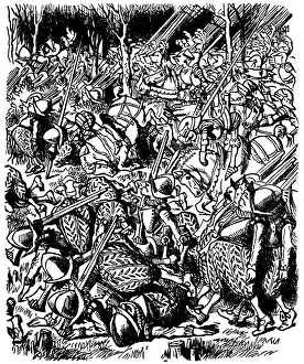 Little Girls Prints: Very lively illustration entitled Battle (Alices Adventures in Wonderland)