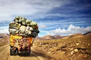 Loaded truck with bags in Himalaya MountainsTibet