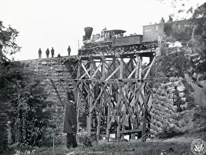 Crossing Prints: Locomotive Crossing Wooden Bridge