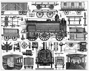 Images Dated 5th August 2014: Locomotives and Railway Cars Engraving