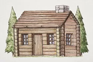 Rural Gallery: Log cabin, front view