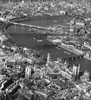 1950 1959 Prints: London From The Air the Palace of Westminster at lower right and County Hall at centre right