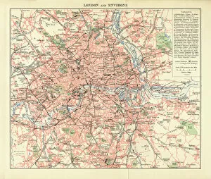 Colors Collection: London and Environs Historical Map, Engraving, 1892