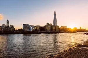 Images Dated 20th March 2016: London skyline at sunset with Shard skyscraper and London City Hall, United Kingdom