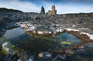 Images Dated 1st July 2012: Londrangar basalt rocks, Snaefellsjokul National Park, West Iceland, Iceland