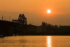 Images Dated 22nd December 2016: Long Bien Bridge, Sunset, Red River, Hanoi, Vietnam