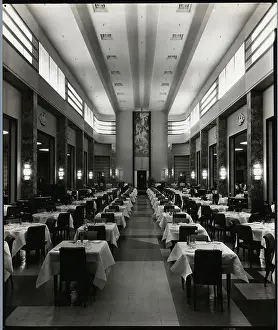 Place Setting Prints: Long Empty Dining Hall W/Rows Of Tables