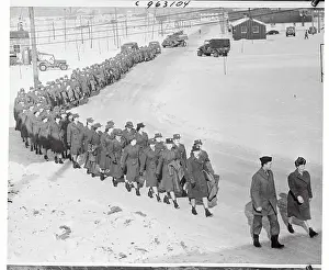 Michigan Prints: Long Line of Army Women Marching on Post