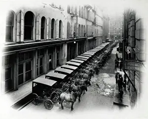 Delivery Prints: Long Row of Horse-Drawn Carts